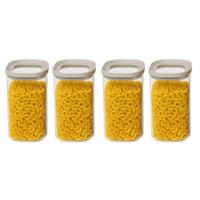 5Five Voorraadpot - 4x - keuken/voedsel - glas - 1000 ml - luchtdichte deksel - transparant/beige