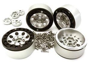 Billet Machined 1.9 8H Spoke Wheels w/ 0 & +3 Adapters, Black/Silver - Traxxas TRX-4