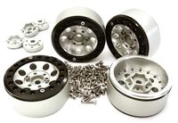 Billet Machined 1.9 8H Spoke Wheels w/ 0 & +3 Adapters, Black/Silver - Traxxas TRX-4 - thumbnail