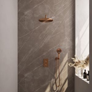 Inbouw Regendouche Set Brauer Copper Edition Gebogen Wanduitloop Ronde Hoofddouche 30 cm Met Handdouche 3 Standen Koper Brauer