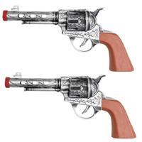 Boland Pistool/revolver - 2x - zilver - 20 cm - kunststof - western thema - verkleedaccessoire