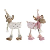 Kerstversiering DKD Home Decor Wit Roze Rendier 12 x 20 x 40 cm (2 Stuks)