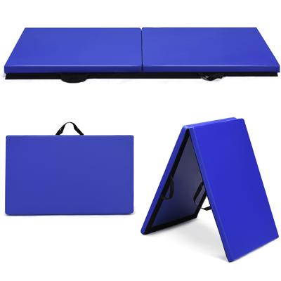 180 x 60 x 4 cm Zachte Opvouwbare Vloermat Draagbare Yogamat met Handvat Oefenmat Opvouwbare Fitnessmat - Blauw