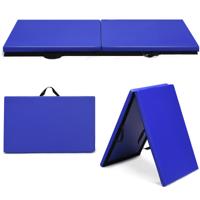 180 x 60 x 4 cm Zachte Opvouwbare Vloermat Draagbare Yogamat met Handvat Oefenmat Opvouwbare Fitnessmat - Blauw