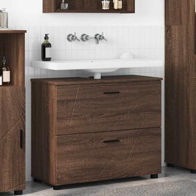 Badkamerkast bruin eikenkleur 76,5 x 35 x 64 cm Bewerkt hout