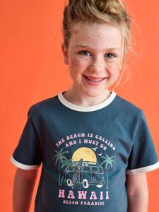 Cropped meisjesshirt collegestijl inktblauw