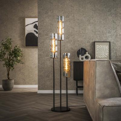 LifestyleFurn Vloerlamp 'Kamee' 3-lamps, 155cm, kleur Artic Black