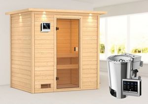 Karibu | Selena Sauna met Dakkraag | Biokachel 3,6 kW Externe Bediening