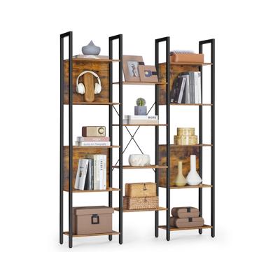 Boekenkast met 14 planken en metalen frame, Vintagebruin-Zwart