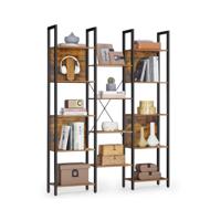 Boekenkast met 14 planken en metalen frame, Vintagebruin-Zwart