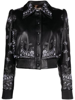 Philipp Plein veste en cuir à broderies - Noir