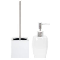 Toiletborstel in houder 38 cm/zeeppompje badkamer accessoires set Montreal - RVS/keramiek - wit