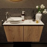 Mondiaz Fowy toiletmeubel 80cm washed oak met blad en waskom talc links 1 kraangat
