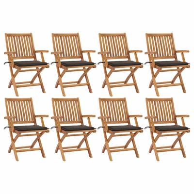 Tuinstoelen 8 st inklapbaar met kussens massief teakhout