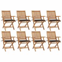 Tuinstoelen 8 st inklapbaar met kussens massief teakhout