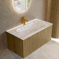 Badmeubel Mondiaz Kurve-Dlux | 90 cm cm | Meubelkleur Dusk | Wastafelkleur Glace | Solid surface | Wasbak midden spoelbak | 1 kraangat