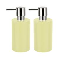 Luxe zeeppompje/dispenser Sienna - 2x - glans geel - porselein - 16 x 7 cm - 300 ml