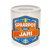 Kinder spaarpot met naam - Jari - keramiek - met dop - wit - Sparen - Spaargeld van Jari