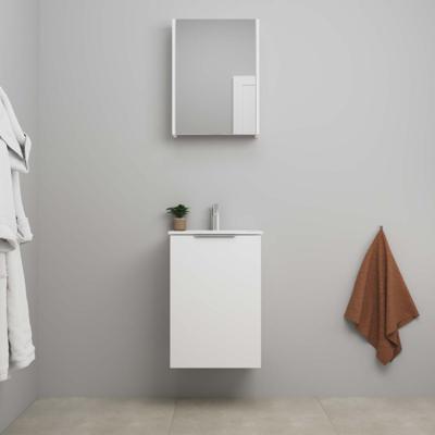 On-Line Badkamermeubelset - 45 cm - Voorgemonteerd - 1 Deur met Greep - Porseleinen Wastafel - 1 Kraangat - Spiegelkast - Mat Wit