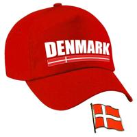 Denemarken supporters setje - baseballcap print rood - colbert pin broche vlag - volwassenen