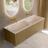 Badmeubel Mondiaz Kurve-Dlux | 140 cm | Meubelkleur Dusk | Wastafelkleur Meli | Solid surface | Wasbak beide zijden spoelbak | Zonder kraangat(en)
