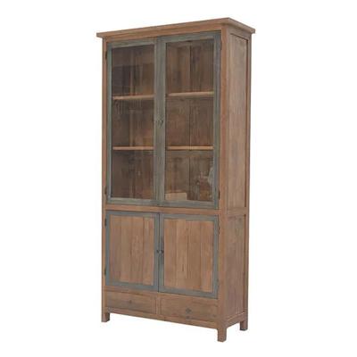 Teak Industriele Glaskast
