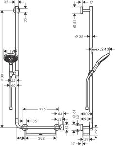 Hansgrohe Raindance select s 120 unica comfort glijstangset 110cm links chroom wit 26324400