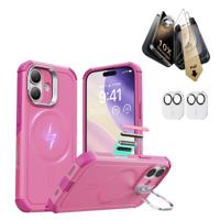iPhone 17 Bundle Cyber Tough Magnetic Case (Camera Control, Stash Stand) and Armorite Pro Screen Protector - Rosy Pink