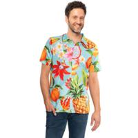 Tropical party Hawaii blouse heren - bloemen/fruit - blauw - carnaval/themafeest - plus size - thumbnail