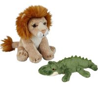 Safari dieren serie pluche knuffels 2x stuks - Krokodil en Leeuw van 15 cm - Knuffeldier - thumbnail