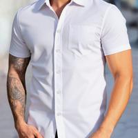 Bon&Bon Men's Short Sleeve Button Up Shirt - Black Business Regular Fit White / XXL