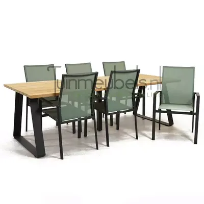 Tuinstoel Delia amandel hoge rug met Basso 240 cm teaktafel