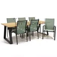 Tuinstoel Delia amandel hoge rug met Basso 240 cm teaktafel