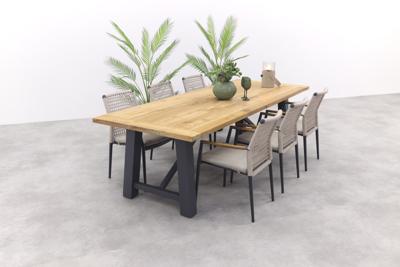 Lumino/Keltex stapelbare tuinset 265x101 cm. (7-delig) - Teak/Zand