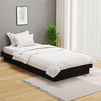 Bedframe massief hout zwart 100x200 cm