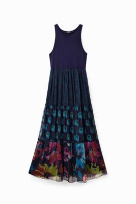 Lange gecombineerde jurk met tule - BLUE - M