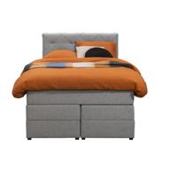 Leen Bakker - Boxspring Met Opbergruimte Liv Geruit - Licht - 120x200 Cm - Stof - Grijs