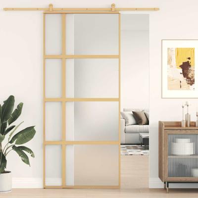 Schuifdeur 90x205 cm mat ESG-glas en aluminium goudkleurig