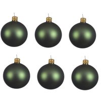 12x Glazen kerstballen mat donkergroen 8 cm kerstboom versiering/decoratie - Kerstbal - thumbnail