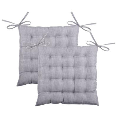 Stof Textile stoelkussen BEA - 2x - grijs - 40 x 40 x 4 cm - touwtjes sluiting - binnen/buiten