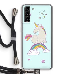 Regenboog eenhoorn: Samsung Galaxy S21 Plus Transparant Hoesje met koord
