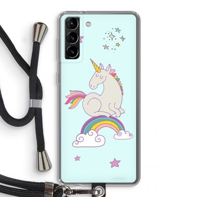 Regenboog eenhoorn: Samsung Galaxy S21 Plus Transparant Hoesje met koord