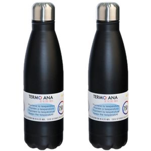 2x stuks rvs thermosflessen / isoleerflessen zwart 0.75 L