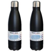 2x stuks rvs thermosflessen / isoleerflessen zwart 0.75 L