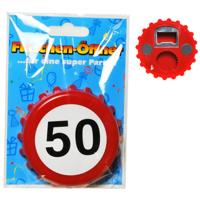 50 jaar verjaardag flessenopener - Diepdop opener - Verkeersbord - kunststof - dia 8 cm 50 jaar verjaardag flessenopener - Diepdop opener - Verkeersbord - kunststof - dia 8 cm
