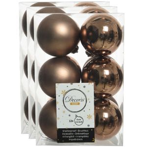 36x stuks kunststof kerstballen walnoot bruin 6 cm glans/mat