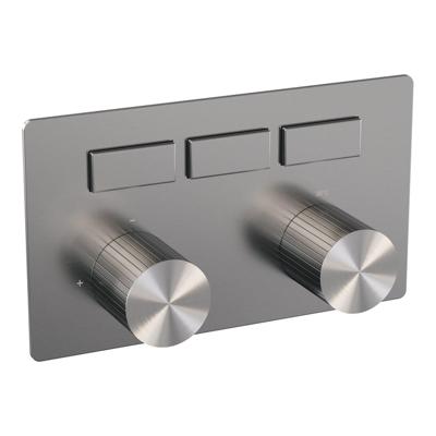 BRAUER Stripe 3-weg Inbouwthermostaat - drukknoppen - in- en afbouwdelen - RVS-kleurig geborsteld PVD 5-NG-356
