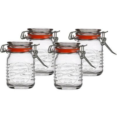 Voorraadpotje/kruidenpotje - 4x - mini - 70 ml - glas - met beugelsluiting - D5 x H8 cm