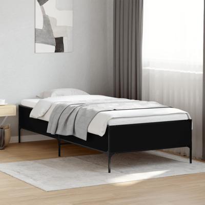 Bedframe bewerkt hout en metaal zwart 90x200 cm