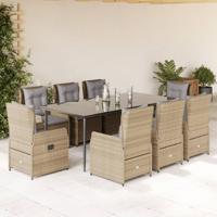 9-delige Tuinset met kussens poly rattan beige